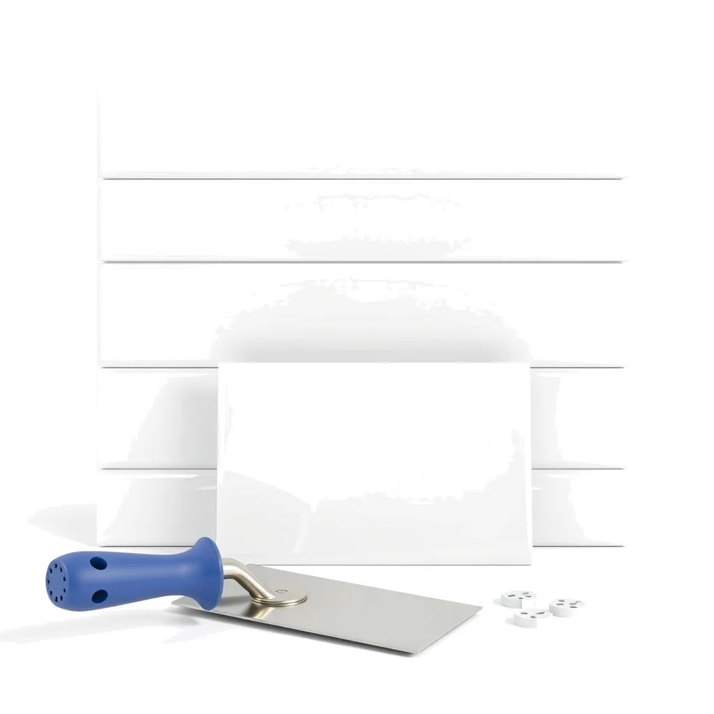 Azulejos blancos con llana dentada y crucetas